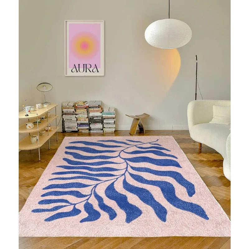 Alfombra Retro Hoja Matisse 🌿 - Diseño Danés Y2K en Azul/Rosa Pastel