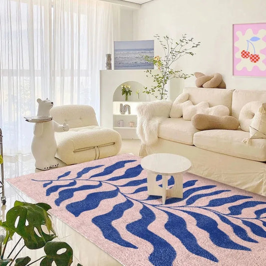 Alfombra Retro Hoja Matisse 🌿 - Diseño Danés Y2K en Azul/Rosa Pastel