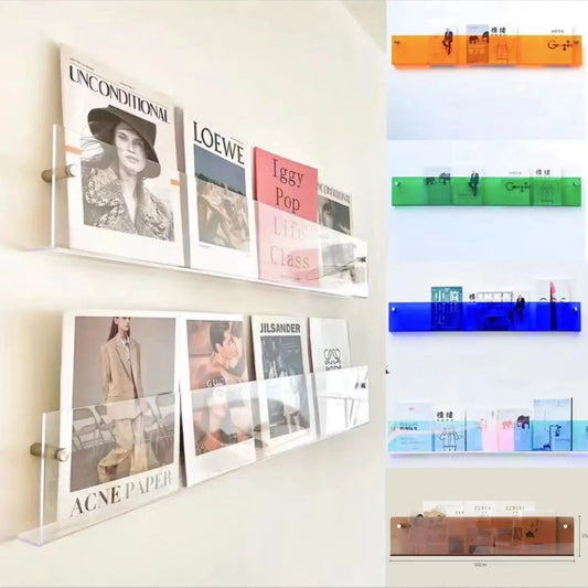 Estante Flotante Retro Acrílico Transparente 🌈 - Para Revistas, Discos y Libros