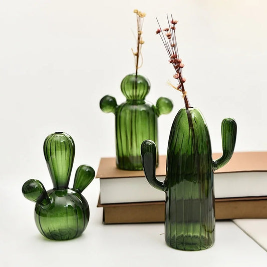 Jarrón Cactus Retro de Vidrio 🌵✨ - Decoración Vintage para Plantas o Terrarios