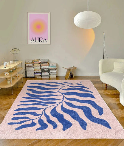 Alfombra Retro Hoja Matisse 🌿 - Diseño Danés Y2K en Azul/Rosa Pastel