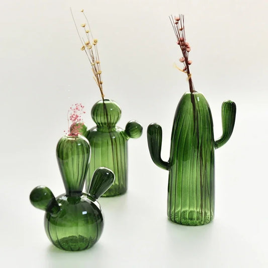Jarrón Cactus Retro de Vidrio 🌵✨ - Decoración Vintage para Plantas o Terrarios