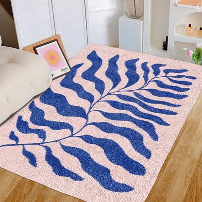 Alfombra Retro Hoja Matisse 🌿 - Diseño Danés Y2K en Azul/Rosa Pastel