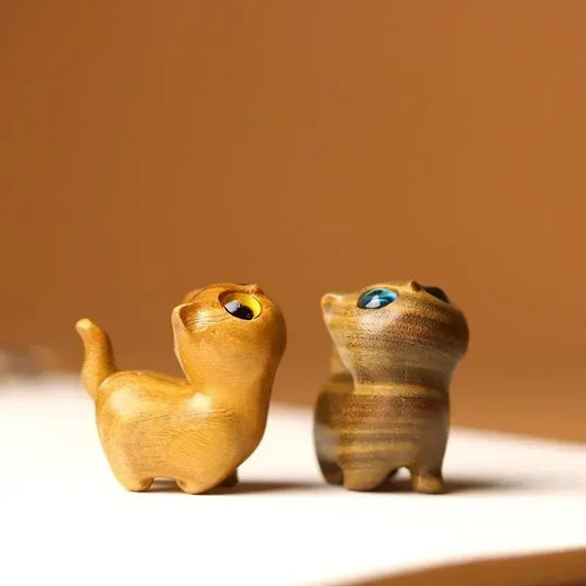 Gatito de Madera Retro 🐾✨ - Figura Artesanal para Decoración Vintage
