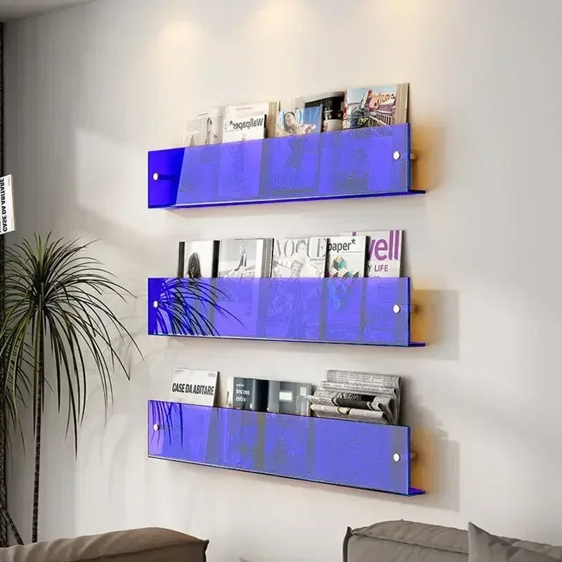 Estante Flotante Retro Acrílico Transparente 🌈 - Para Revistas, Discos y Libros