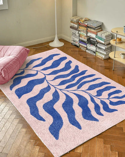 Alfombra Retro Hoja Matisse 🌿 - Diseño Danés Y2K en Azul/Rosa Pastel
