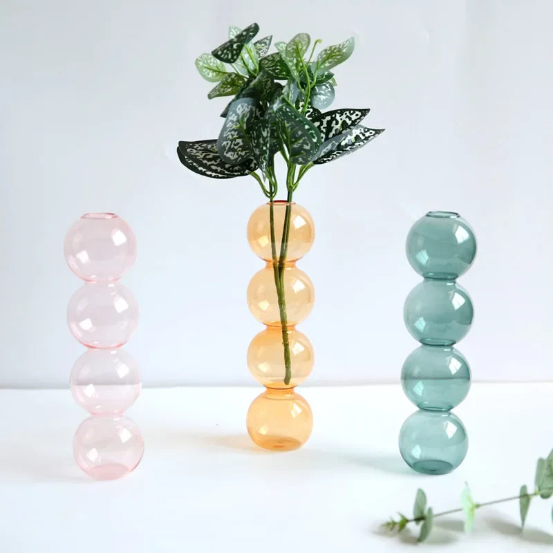 Jarrón de Vidrio Retro Nórdico 🌱✨ - Con Burbujas Artesanales para Plantas o Flores