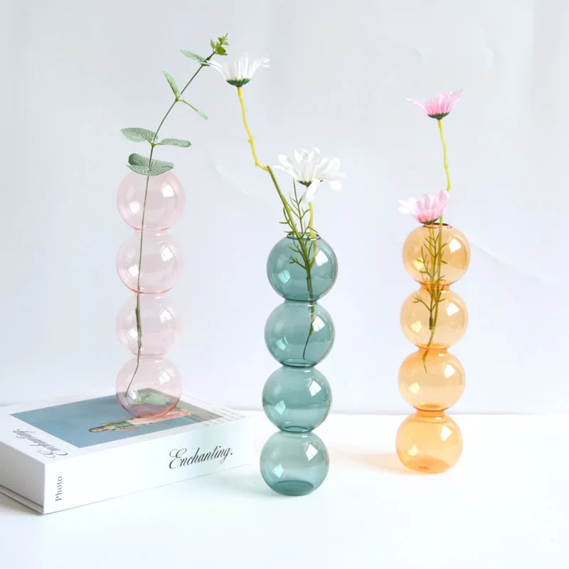 Jarrón de Vidrio Retro Nórdico 🌱✨ - Con Burbujas Artesanales para Plantas o Flores