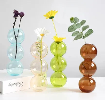 Jarrón de Vidrio Retro Nórdico 🌱✨ - Con Burbujas Artesanales para Plantas o Flores