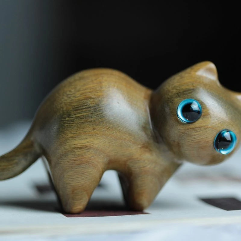 Gatito de Madera Retro 🐾✨ - Figura Artesanal para Decoración Vintage