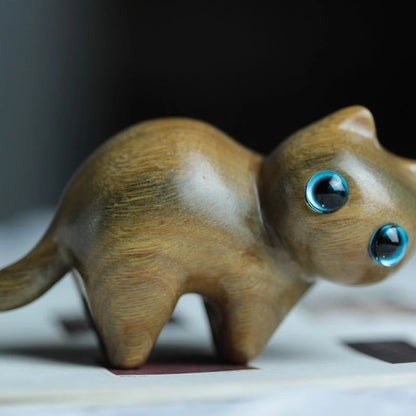 Gatito de Madera Retro 🐾✨ - Figura Artesanal para Decoración Vintage