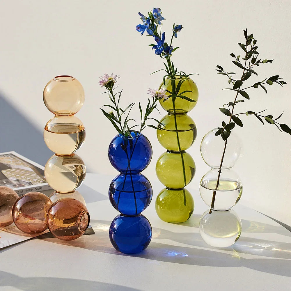 Jarrón de Vidrio Retro Nórdico 🌱✨ - Con Burbujas Artesanales para Plantas o Flores