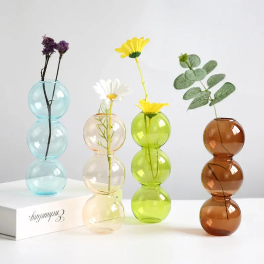 Jarrón de Vidrio Retro Nórdico 🌱✨ - Con Burbujas Artesanales para Plantas o Flores