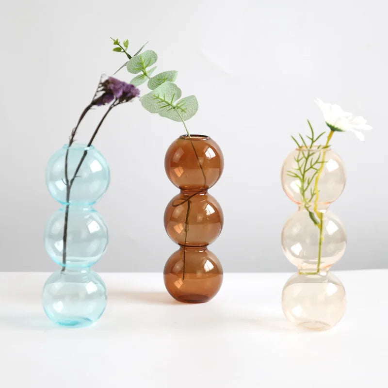 Jarrón de Vidrio Retro Nórdico 🌱✨ - Con Burbujas Artesanales para Plantas o Flores