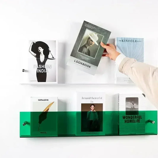 Estante Flotante Retro Acrílico Transparente 🌈 - Para Revistas, Discos y Libros