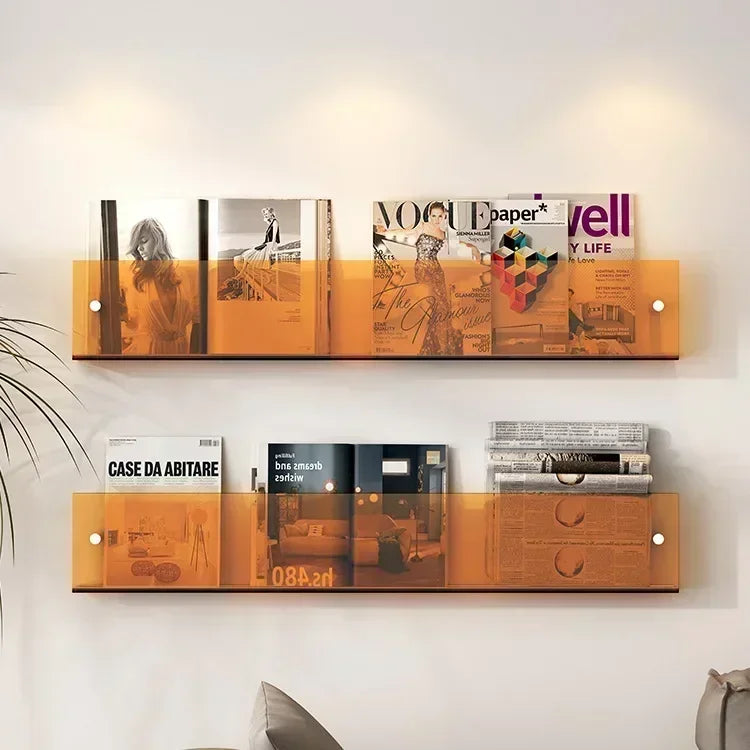 Estante Flotante Retro Acrílico Transparente 🌈 - Para Revistas, Discos y Libros